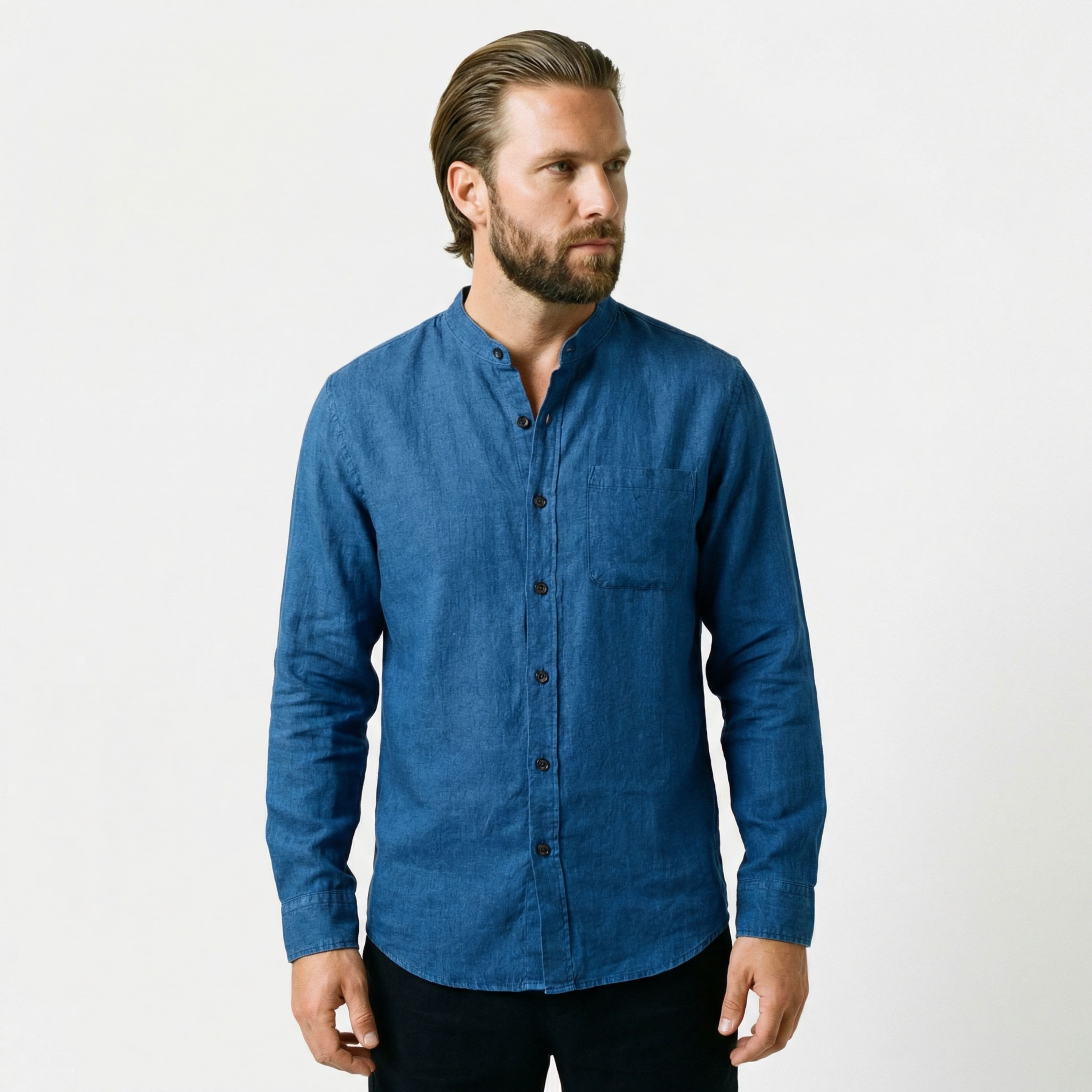Men's Linen Clergy Collar Shirt