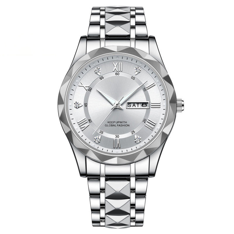 Reloj de hombre de cuarzo bicolor de acero inoxidable luminoso resistente al agua